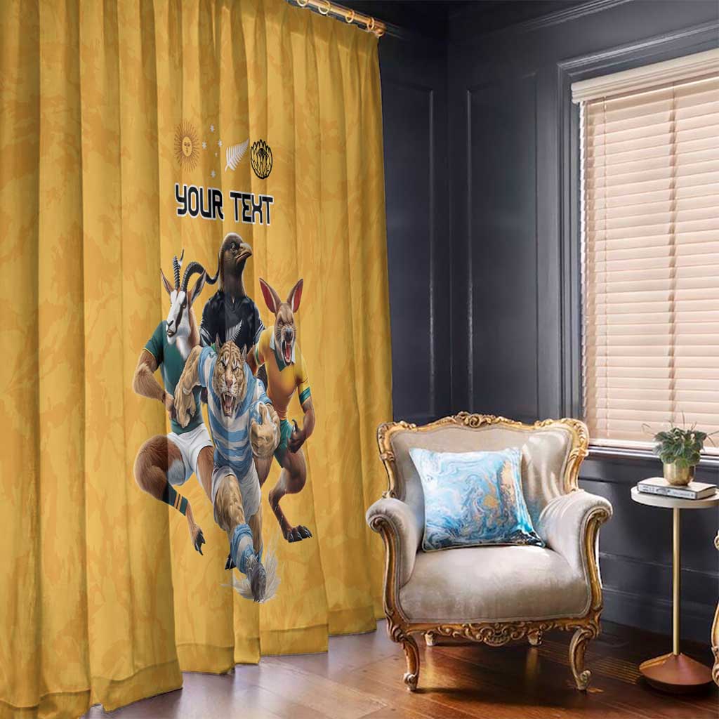 Custom Rugby Southern Hemisphere Window Curtain Argentina AUNZ South Africa Mascot Gold - Aussie Hoodie