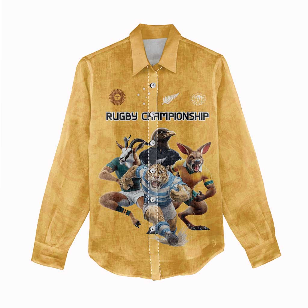 Custom Rugby Southern Hemisphere Women Casual Shirt Argentina AUNZ South Africa Mascot Gold - Aussie Hoodie