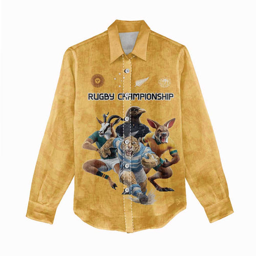 Custom Rugby Southern Hemisphere Women Casual Shirt Argentina AUNZ South Africa Mascot Gold - Aussie Hoodie