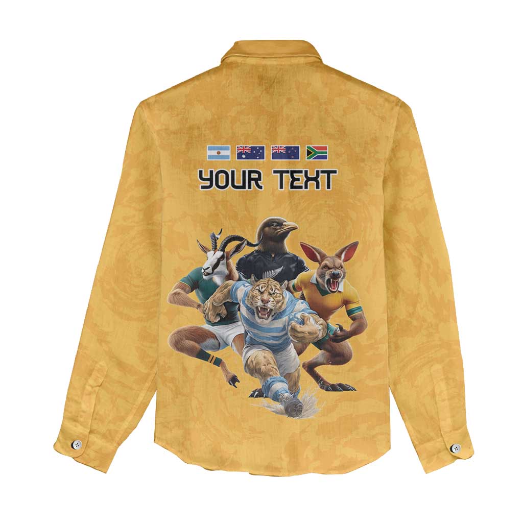 Custom Rugby Southern Hemisphere Women Casual Shirt Argentina AUNZ South Africa Mascot Gold - Aussie Hoodie