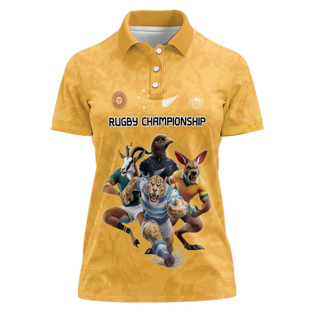 Custom Rugby Southern Hemisphere Women Polo Shirt Argentina AUNZ South Africa Mascot Gold - Aussie Hoodie