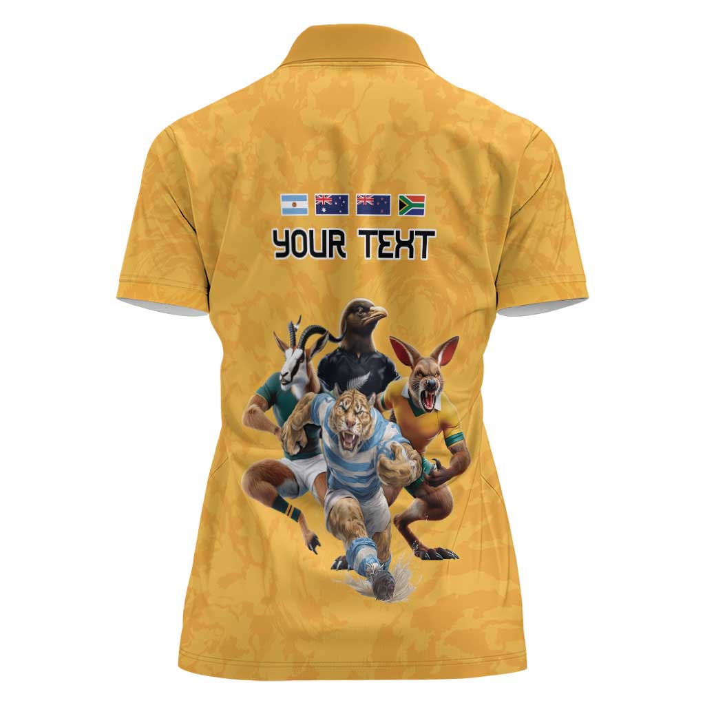 Custom Rugby Southern Hemisphere Women Polo Shirt Argentina AUNZ South Africa Mascot Gold - Aussie Hoodie