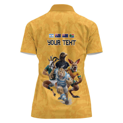 Custom Rugby Southern Hemisphere Women Polo Shirt Argentina AUNZ South Africa Mascot Gold - Aussie Hoodie
