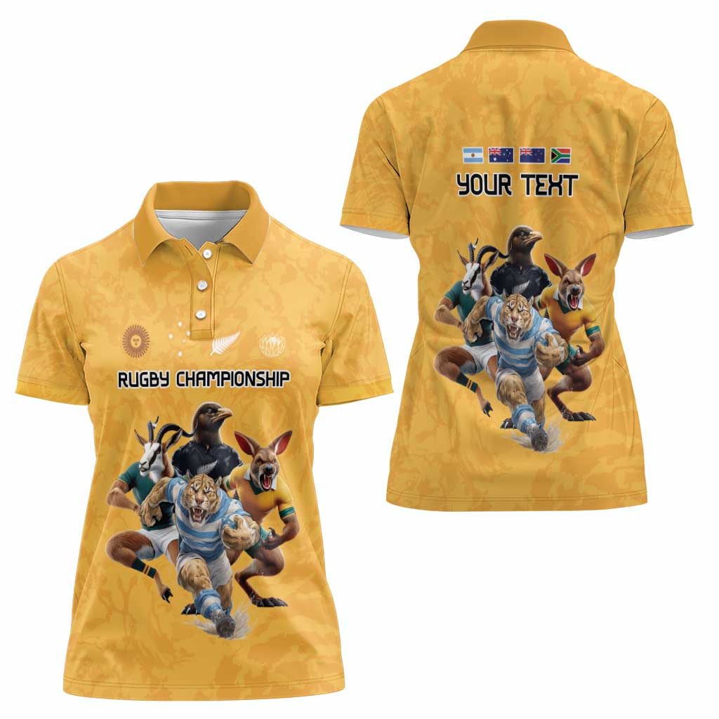 Custom Rugby Southern Hemisphere Women Polo Shirt Argentina AUNZ South Africa Mascot Gold - Aussie Hoodie