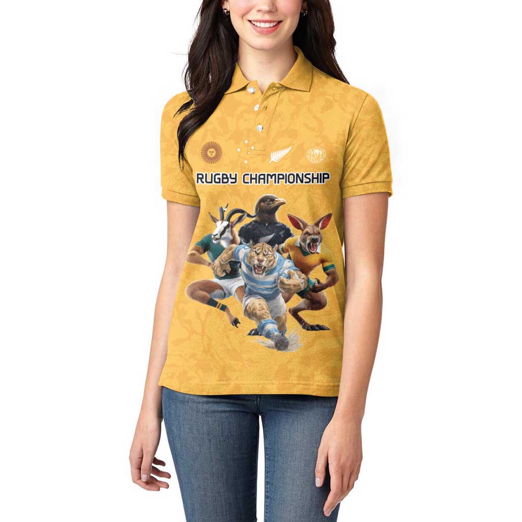 Custom Rugby Southern Hemisphere Women Polo Shirt Argentina AUNZ South Africa Mascot Gold - Aussie Hoodie