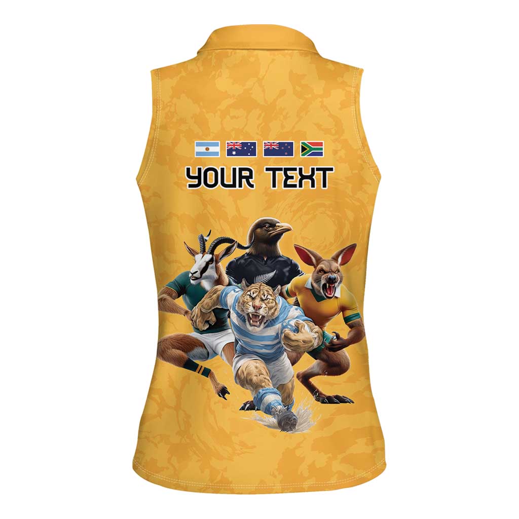 Custom Rugby Southern Hemisphere Women Sleeveless Polo Shirt Argentina AUNZ South Africa Mascot Gold - Aussie Hoodie