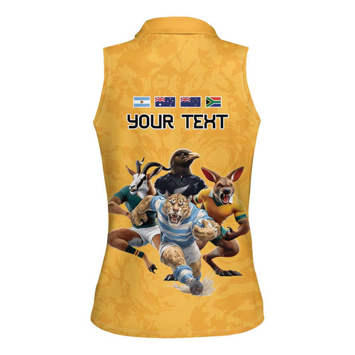 Custom Rugby Southern Hemisphere Women Sleeveless Polo Shirt Argentina AUNZ South Africa Mascot Gold - Aussie Hoodie