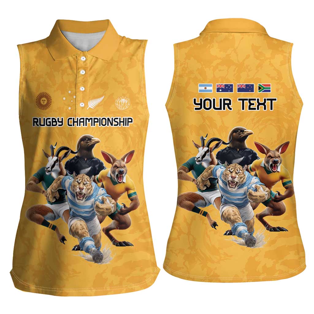 Custom Rugby Southern Hemisphere Women Sleeveless Polo Shirt Argentina AUNZ South Africa Mascot Gold - Aussie Hoodie