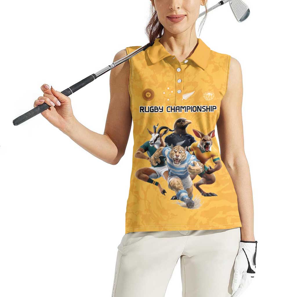 Custom Rugby Southern Hemisphere Women Sleeveless Polo Shirt Argentina AUNZ South Africa Mascot Gold - Aussie Hoodie