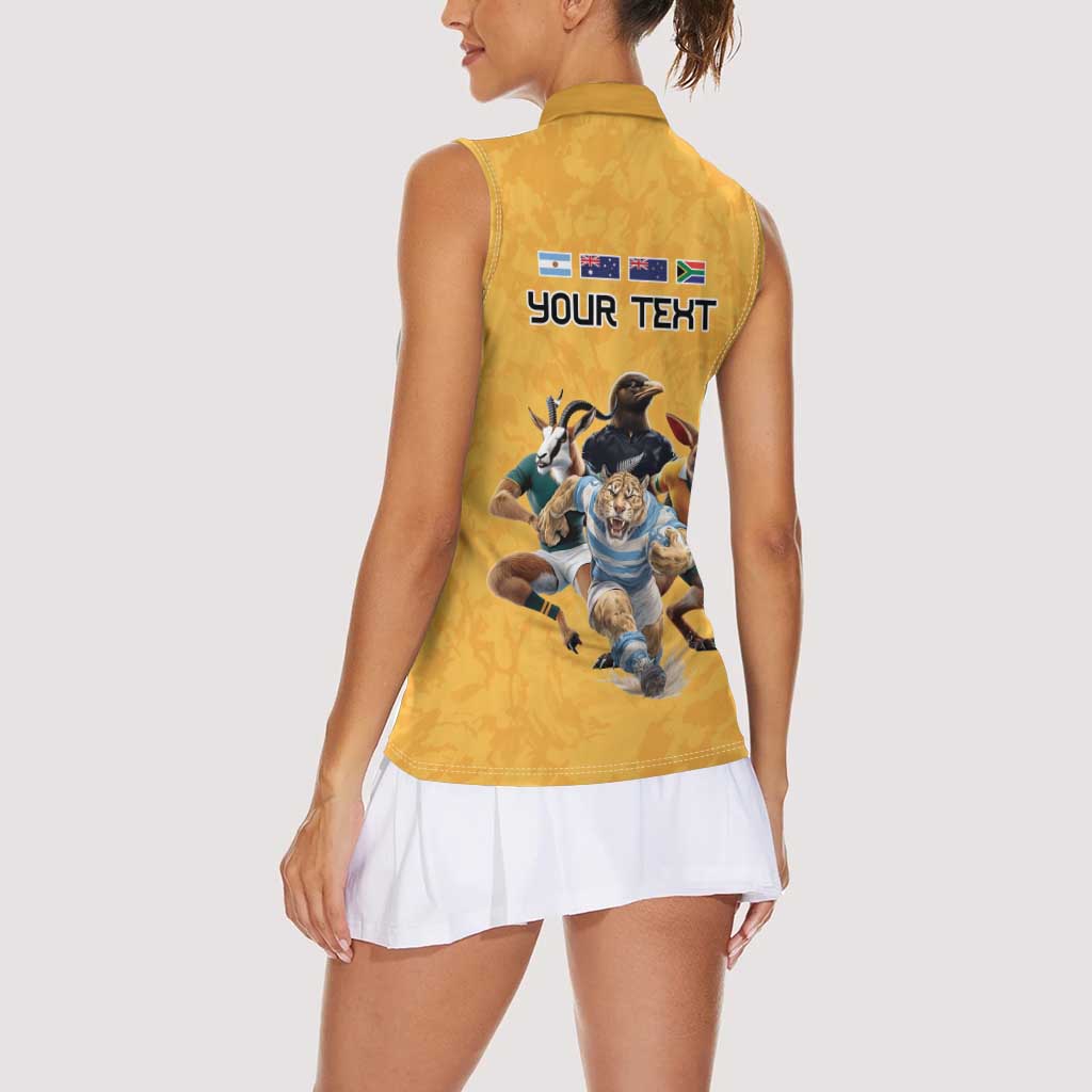 Custom Rugby Southern Hemisphere Women Sleeveless Polo Shirt Argentina AUNZ South Africa Mascot Gold - Aussie Hoodie
