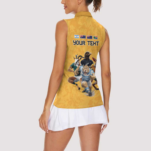 Custom Rugby Southern Hemisphere Women Sleeveless Polo Shirt Argentina AUNZ South Africa Mascot Gold - Aussie Hoodie