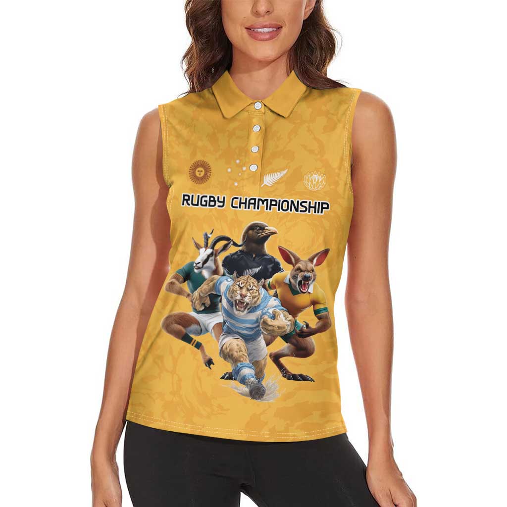Custom Rugby Southern Hemisphere Women Sleeveless Polo Shirt Argentina AUNZ South Africa Mascot Gold - Aussie Hoodie