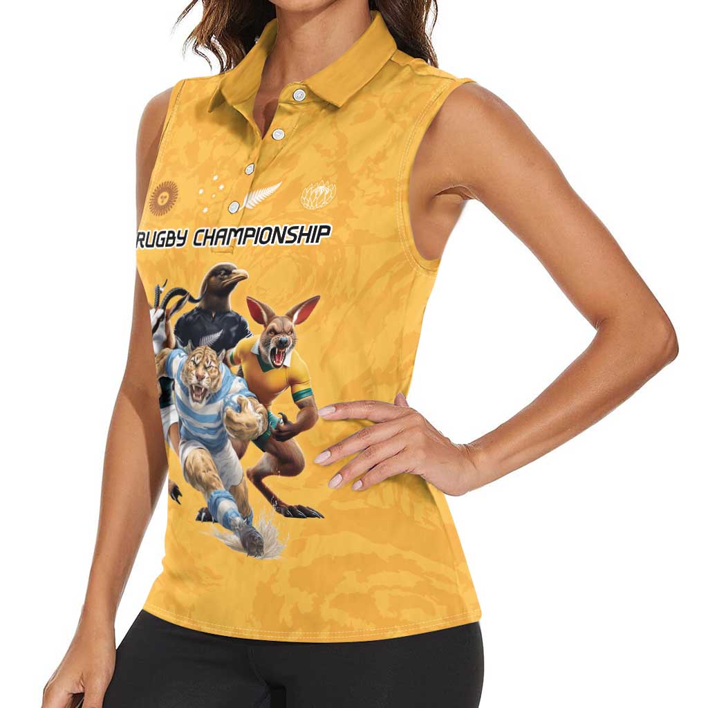 Custom Rugby Southern Hemisphere Women Sleeveless Polo Shirt Argentina AUNZ South Africa Mascot Gold - Aussie Hoodie