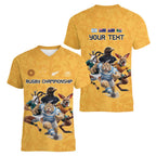 Custom Rugby Southern Hemisphere Women V-Neck T-Shirt Argentina AUNZ South Africa Mascot Gold - Aussie Hoodie