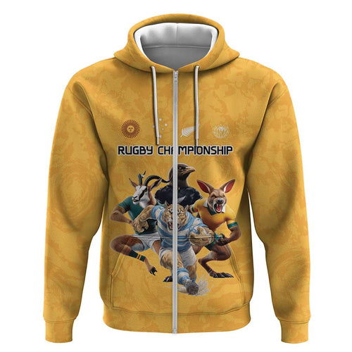 Custom Rugby Southern Hemisphere Zip Hoodie Argentina AUNZ South Africa Mascot Gold - Aussie Hoodie