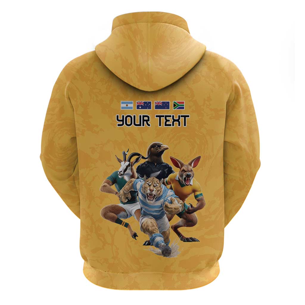 Custom Rugby Southern Hemisphere Zip Hoodie Argentina AUNZ South Africa Mascot Gold - Aussie Hoodie