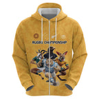 Custom Rugby Southern Hemisphere Zip Hoodie Argentina AUNZ South Africa Mascot Gold - Aussie Hoodie