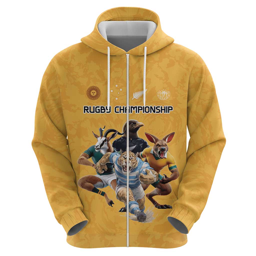 Custom Rugby Southern Hemisphere Zip Hoodie Argentina AUNZ South Africa Mascot Gold - Aussie Hoodie