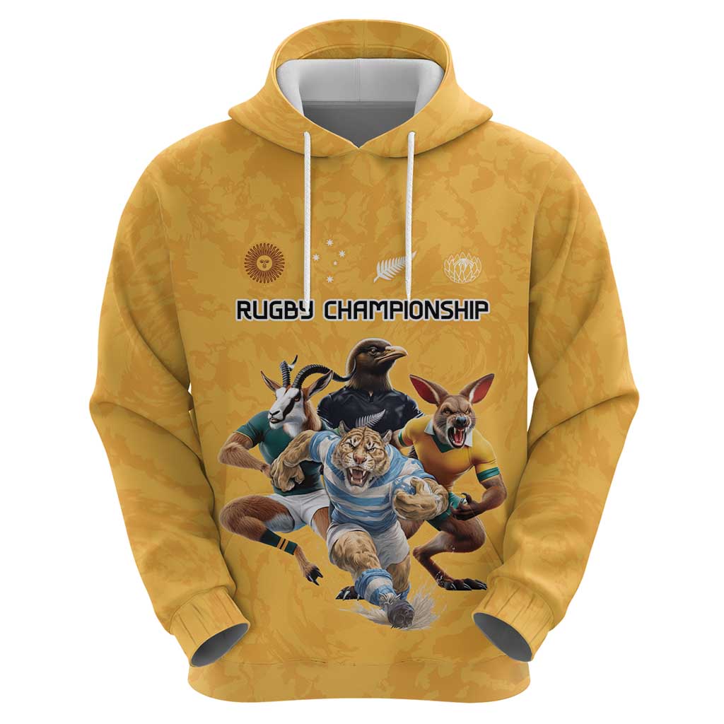 Custom Rugby Southern Hemisphere Zip Hoodie Argentina AUNZ South Africa Mascot Gold - Aussie Hoodie