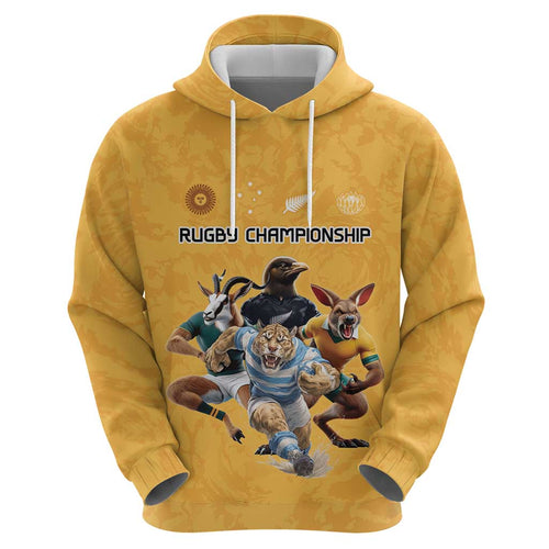 Custom Rugby Southern Hemisphere Zip Hoodie Argentina AUNZ South Africa Mascot Gold - Aussie Hoodie