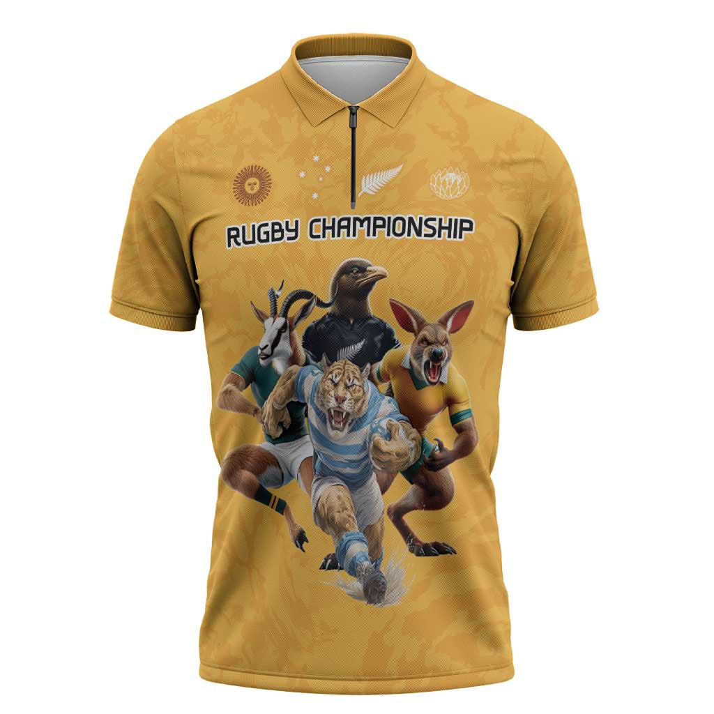 Custom Rugby Southern Hemisphere Zipper Polo Shirt Argentina AUNZ South Africa Mascot Gold - Aussie Hoodie