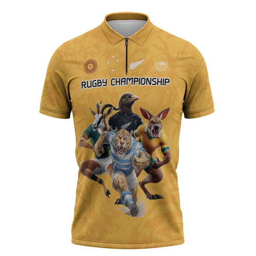 Custom Rugby Southern Hemisphere Zipper Polo Shirt Argentina AUNZ South Africa Mascot Gold - Aussie Hoodie