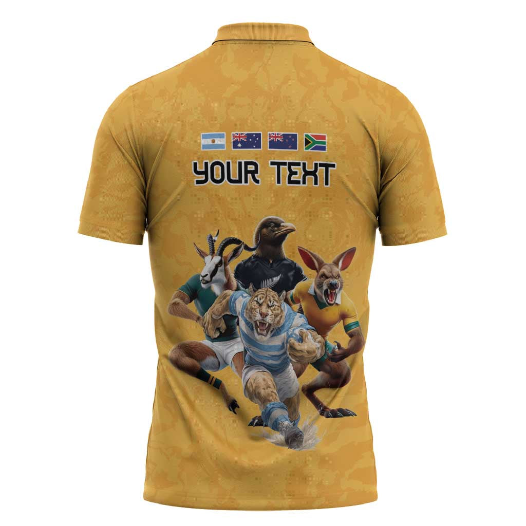 Custom Rugby Southern Hemisphere Zipper Polo Shirt Argentina AUNZ South Africa Mascot Gold - Aussie Hoodie