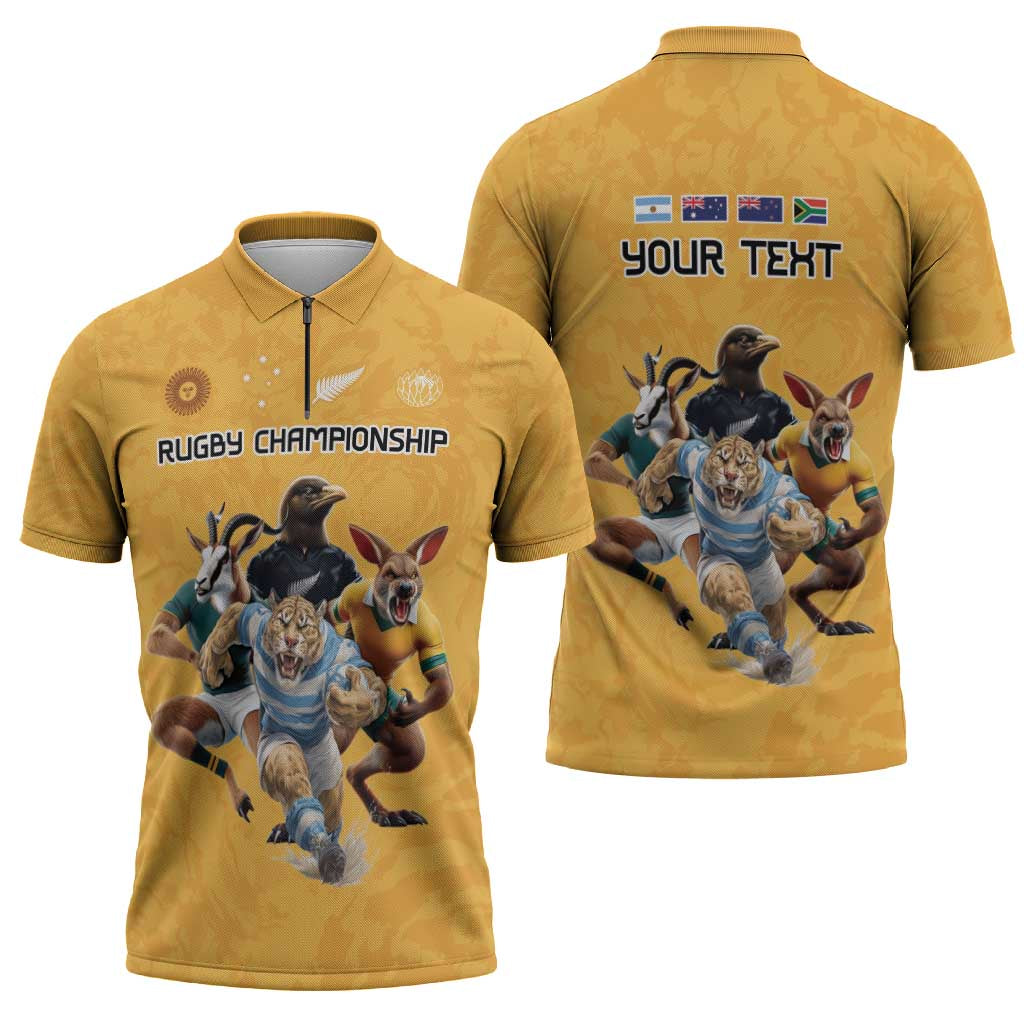 Custom Rugby Southern Hemisphere Zipper Polo Shirt Argentina AUNZ South Africa Mascot Gold - Aussie Hoodie
