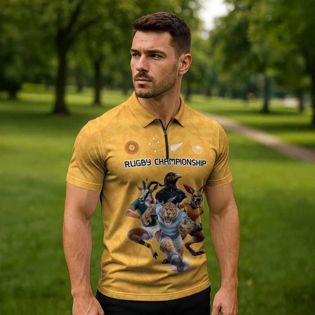 Custom Rugby Southern Hemisphere Zipper Polo Shirt Argentina AUNZ South Africa Mascot Gold - Aussie Hoodie