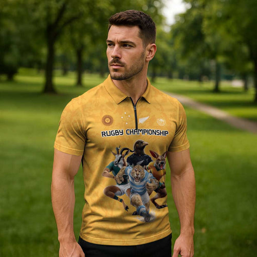 Custom Rugby Southern Hemisphere Zipper Polo Shirt Argentina AUNZ South Africa Mascot Gold - Aussie Hoodie