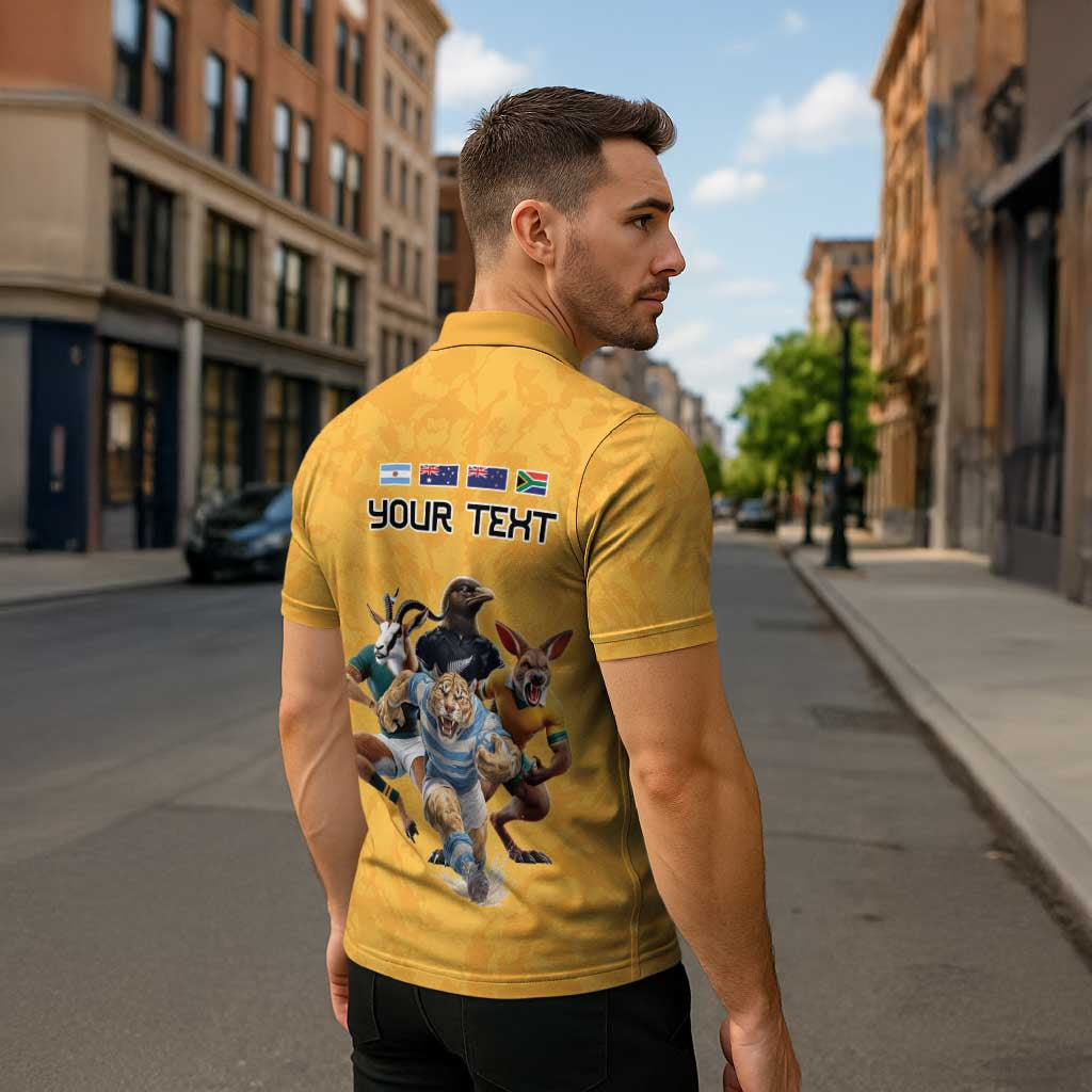 Custom Rugby Southern Hemisphere Zipper Polo Shirt Argentina AUNZ South Africa Mascot Gold - Aussie Hoodie