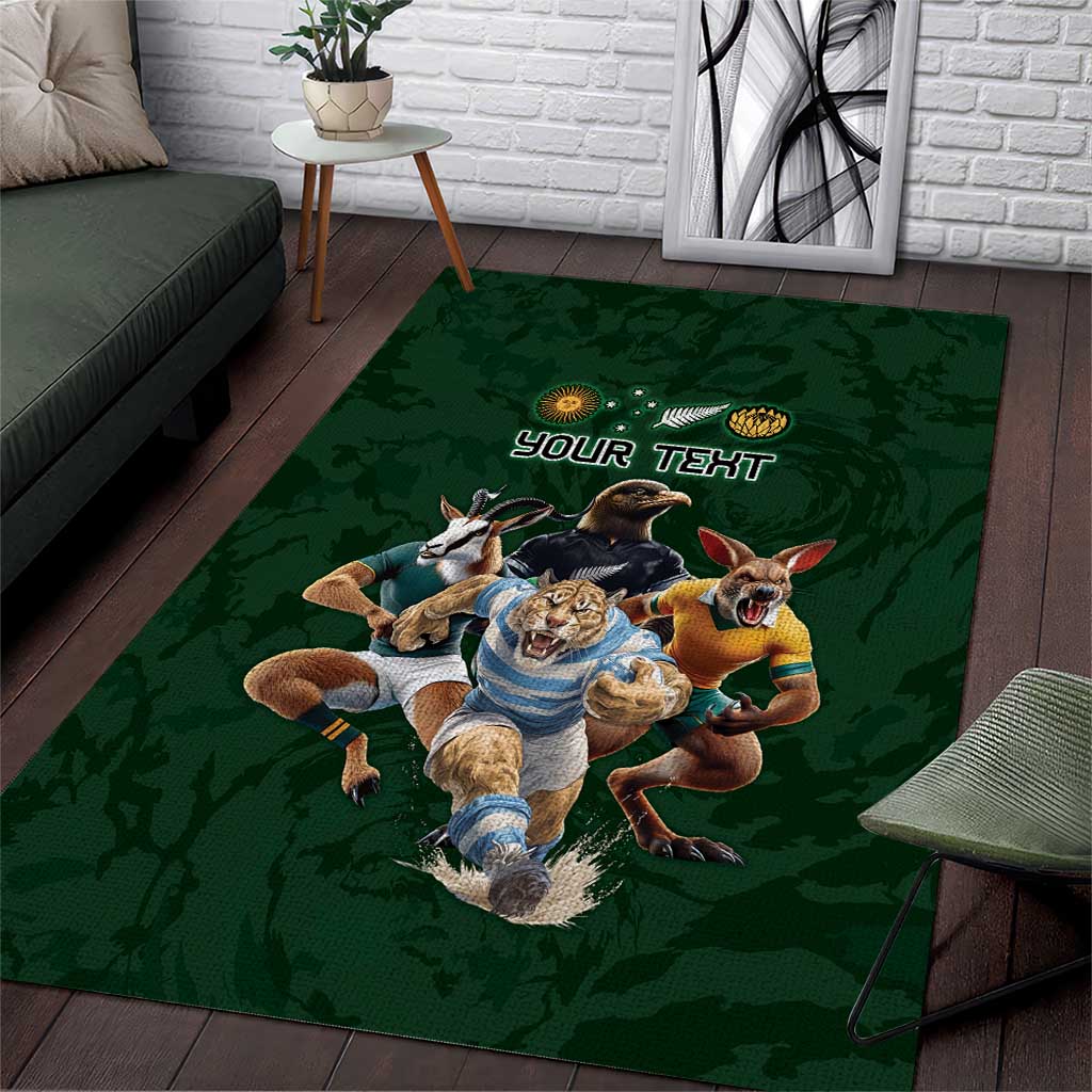 Custom Rugby Southern Hemisphere Area Rug Argentina AUNZ South Africa Mascot Green - Aussie Hoodie
