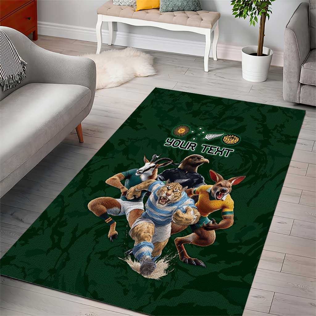 Custom Rugby Southern Hemisphere Area Rug Argentina AUNZ South Africa Mascot Green - Aussie Hoodie