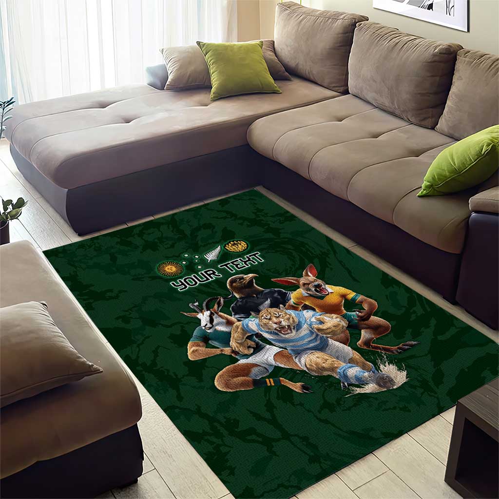 Custom Rugby Southern Hemisphere Area Rug Argentina AUNZ South Africa Mascot Green - Aussie Hoodie