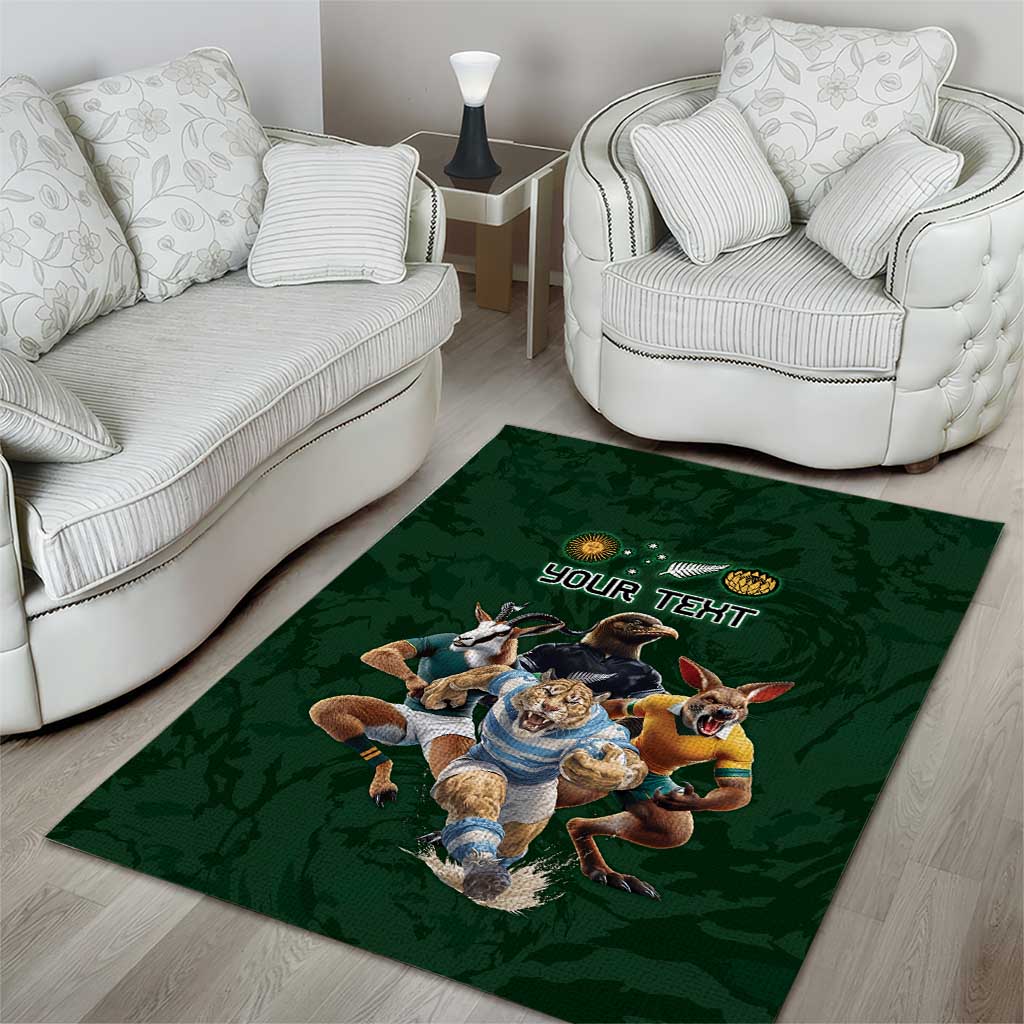 Custom Rugby Southern Hemisphere Area Rug Argentina AUNZ South Africa Mascot Green - Aussie Hoodie