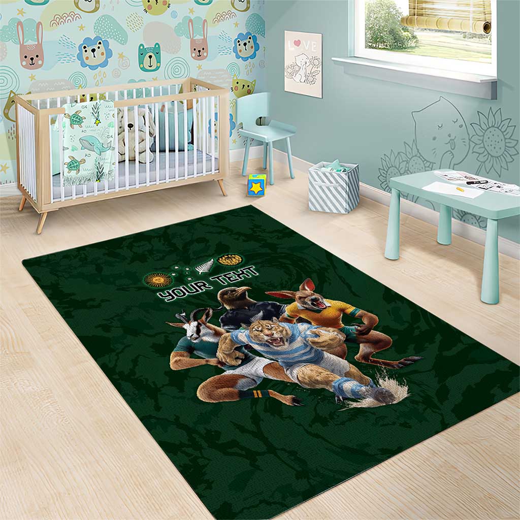 Custom Rugby Southern Hemisphere Area Rug Argentina AUNZ South Africa Mascot Green - Aussie Hoodie
