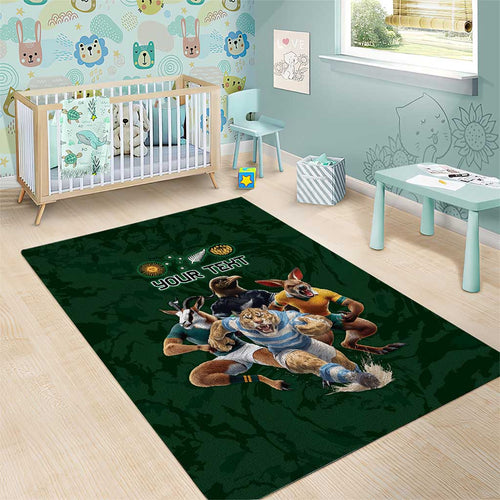 Custom Rugby Southern Hemisphere Area Rug Argentina AUNZ South Africa Mascot Green - Aussie Hoodie