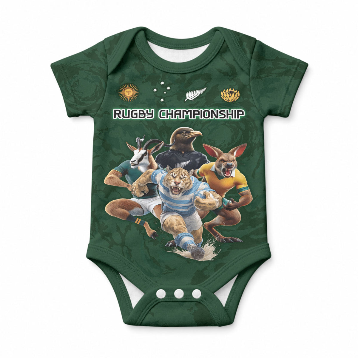 Custom Rugby Southern Hemisphere Baby Onesie Argentina AUNZ South Africa Mascot Green