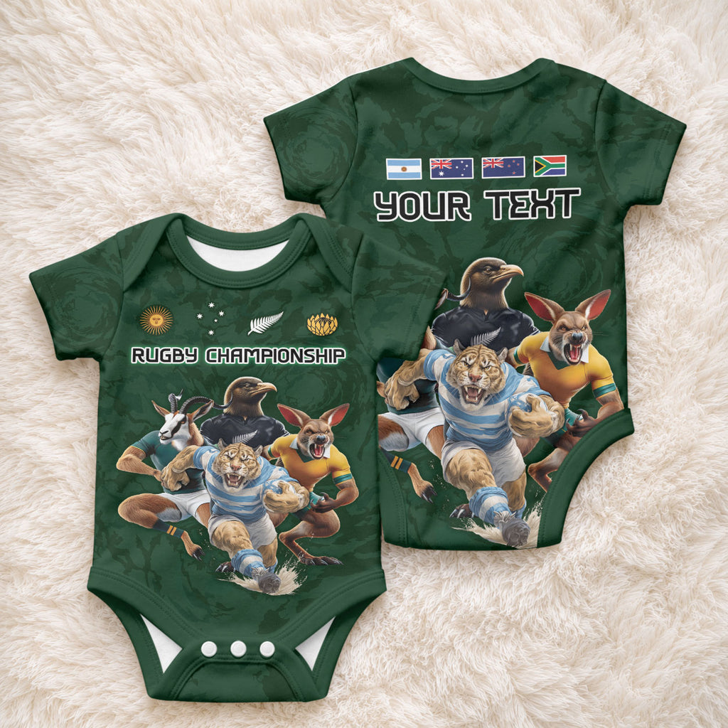 Custom Rugby Southern Hemisphere Baby Onesie Argentina AUNZ South Africa Mascot Green