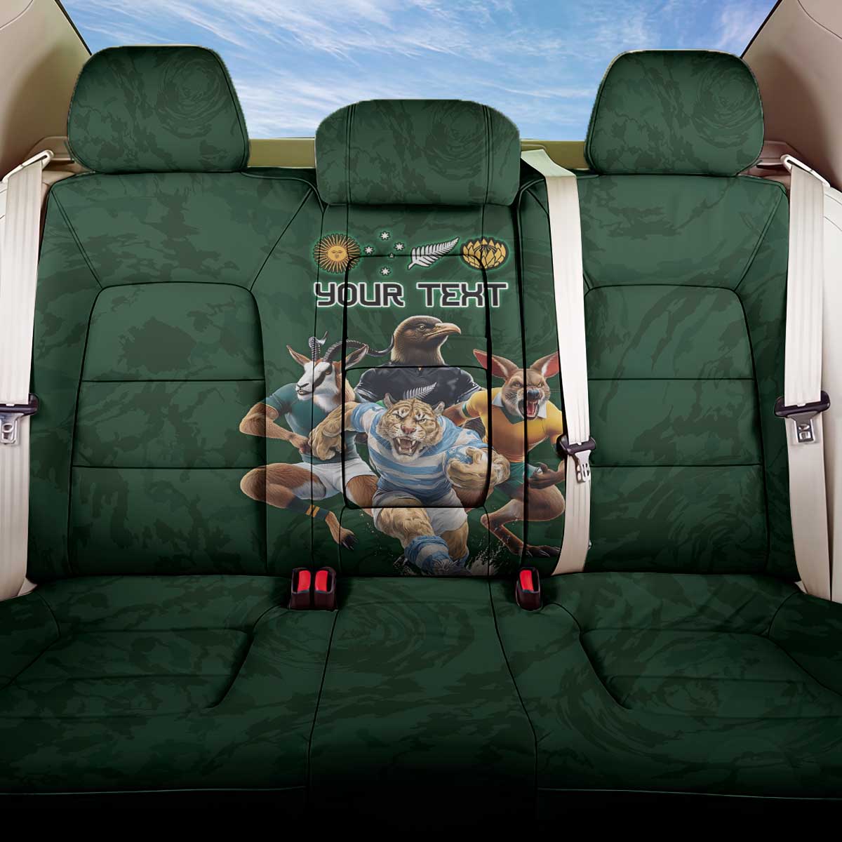 Custom Rugby Southern Hemisphere Back Car Seat Cover Argentina AUNZ South Africa Mascot Green - Aussie Hoodie