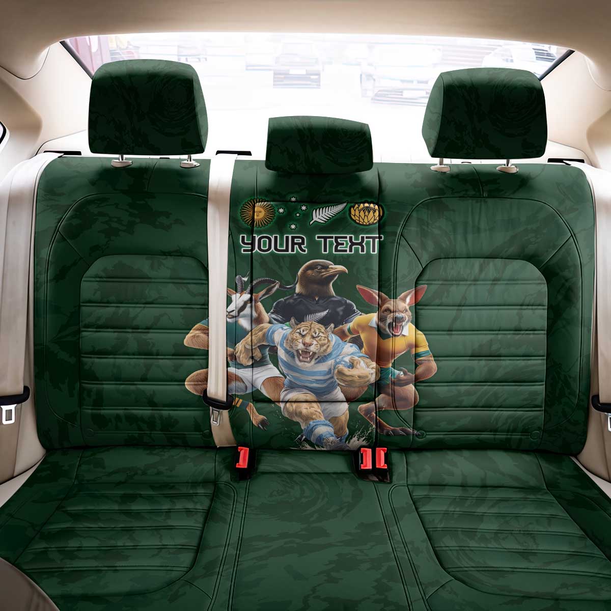 Custom Rugby Southern Hemisphere Back Car Seat Cover Argentina AUNZ South Africa Mascot Green - Aussie Hoodie
