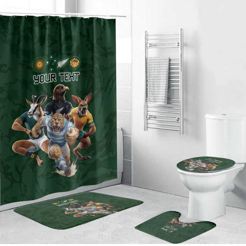 Custom Rugby Southern Hemisphere Bathroom Set Argentina AUNZ South Africa Mascot Green - Aussie Hoodie