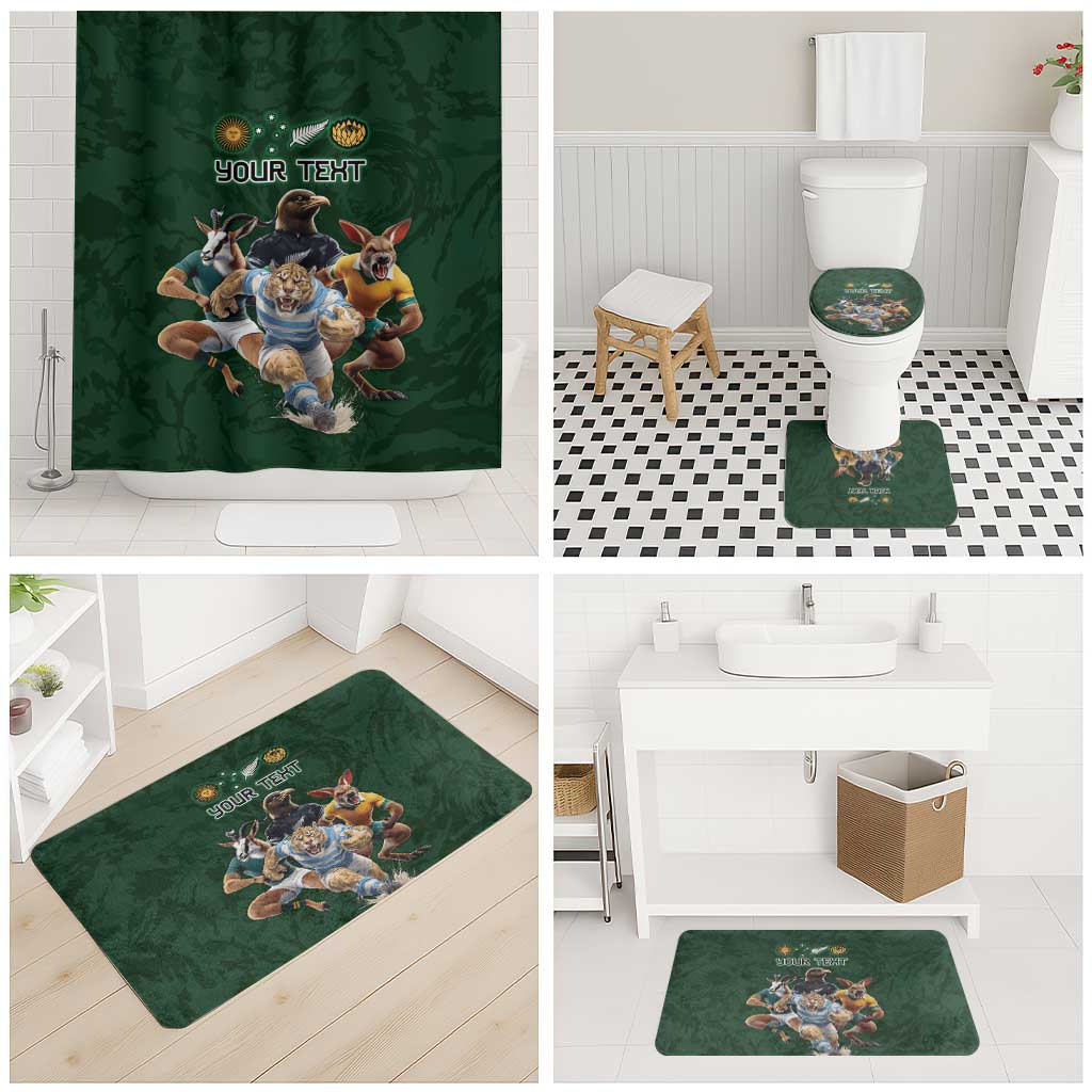 Custom Rugby Southern Hemisphere Bathroom Set Argentina AUNZ South Africa Mascot Green - Aussie Hoodie