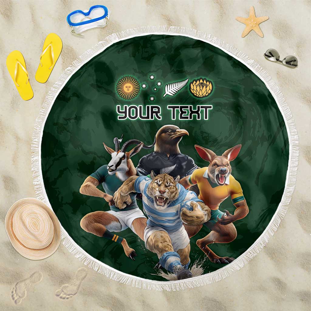 Custom Rugby Southern Hemisphere Beach Blanket Argentina AUNZ South Africa Mascot Green - Aussie Hoodie