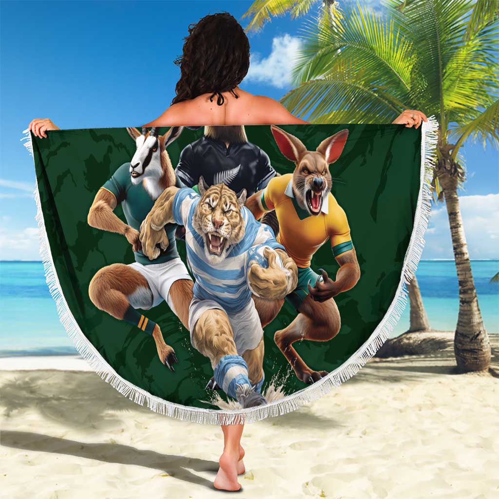 Custom Rugby Southern Hemisphere Beach Blanket Argentina AUNZ South Africa Mascot Green - Aussie Hoodie