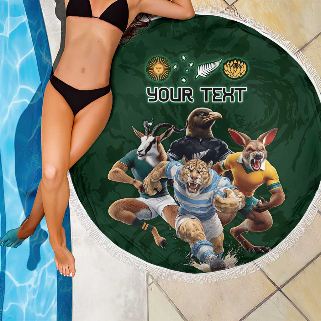 Custom Rugby Southern Hemisphere Beach Blanket Argentina AUNZ South Africa Mascot Green - Aussie Hoodie