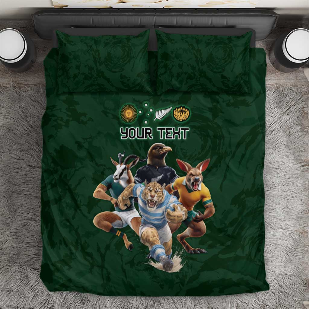 Custom Rugby Southern Hemisphere Bedding Set Argentina AUNZ South Africa Mascot Green - Aussie Hoodie