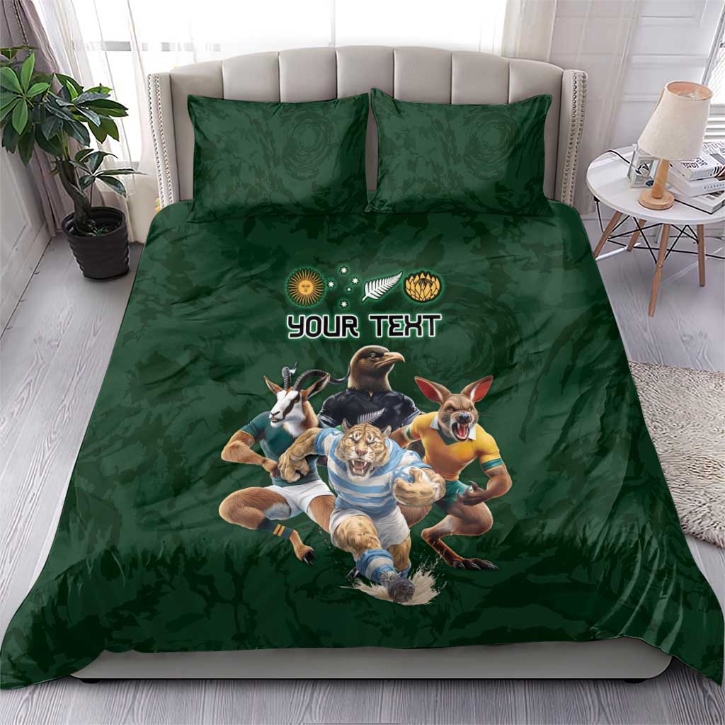 Custom Rugby Southern Hemisphere Bedding Set Argentina AUNZ South Africa Mascot Green - Aussie Hoodie