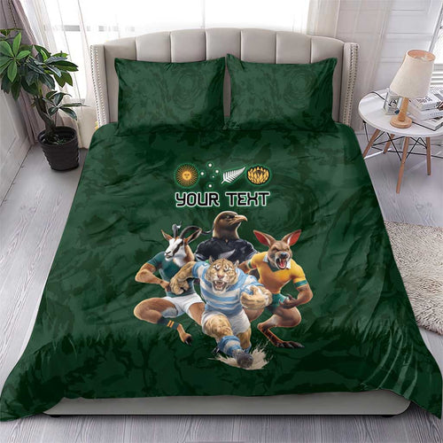 Custom Rugby Southern Hemisphere Bedding Set Argentina AUNZ South Africa Mascot Green - Aussie Hoodie