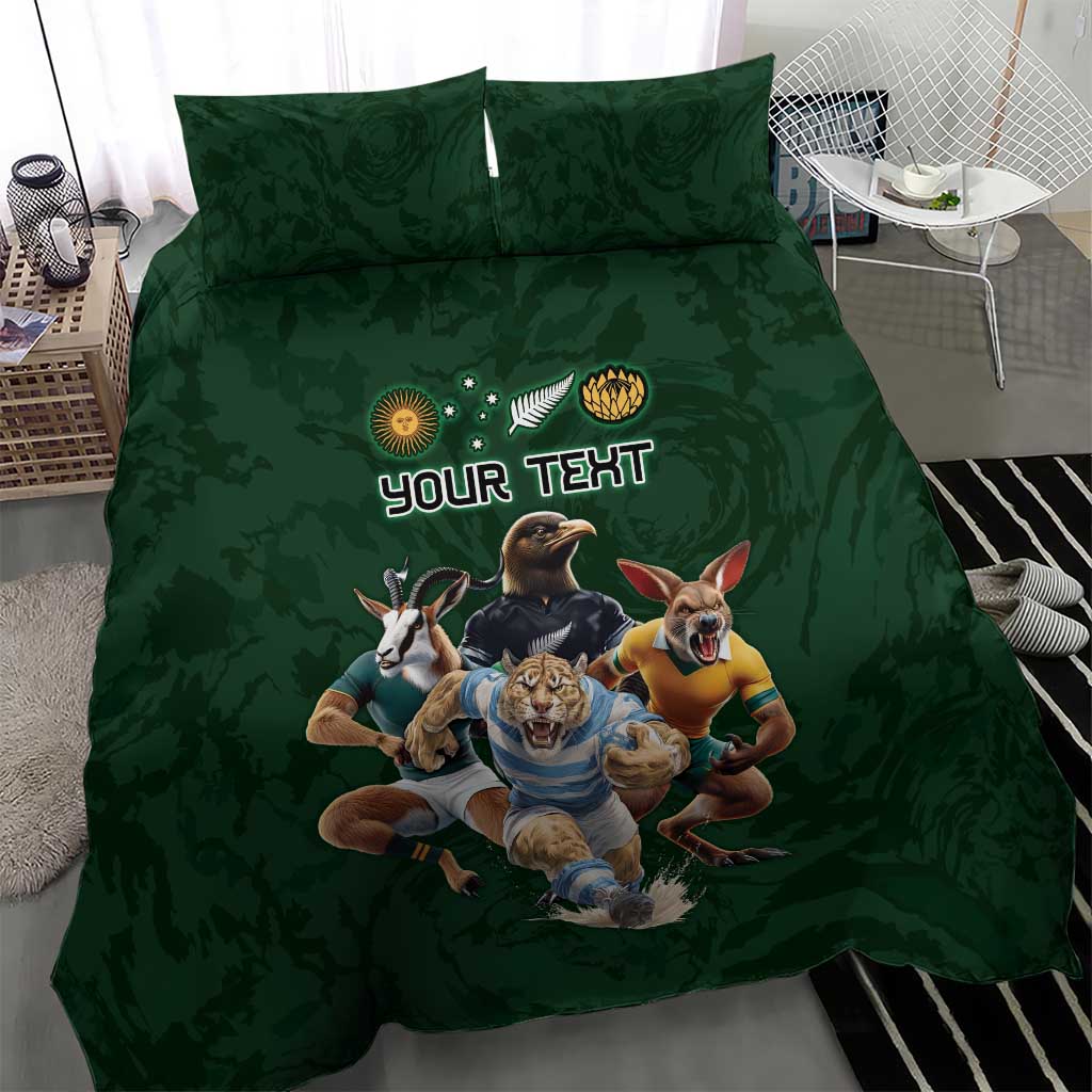 Custom Rugby Southern Hemisphere Bedding Set Argentina AUNZ South Africa Mascot Green - Aussie Hoodie